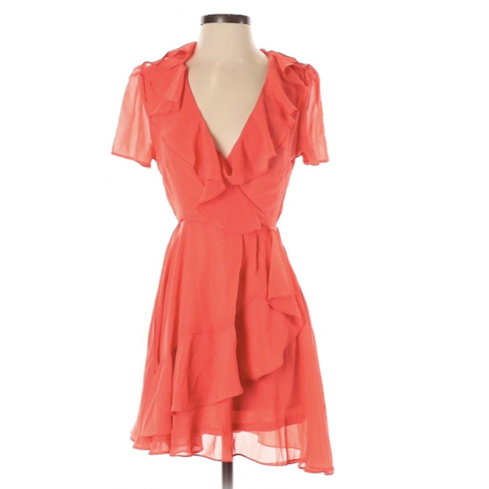 ASOS | Orange Ruffle V Neck Mini Dress Sz 4
